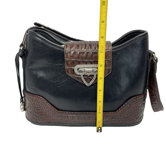 Vintage Brighton Black Leather Brown Croc Embossed Bucket Shoulder Bag Purse‎ - Picture 13 of 14
